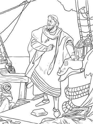 Christopher Columbus On The Santa Maria Coloring Page